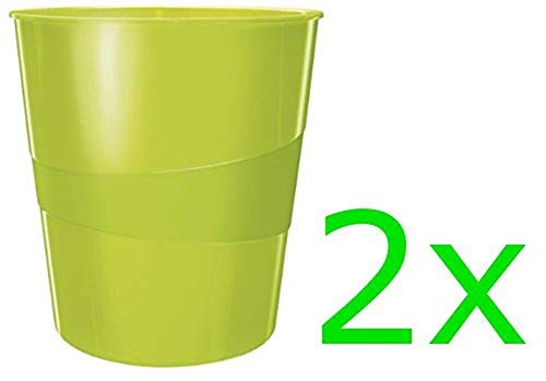 Leitz Papierkorb Wow, 15 Liter, Kunststoff (grün metallic, 2 Stück) von Leitz