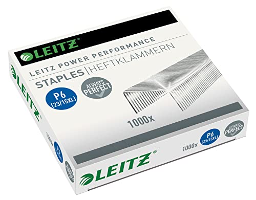 Leitz Power Performance Heavy-Duty Heftklammern P6 (23/15XL), Verzinkt, Box mit 1000 Heftklammern, 55790000 von Leitz
