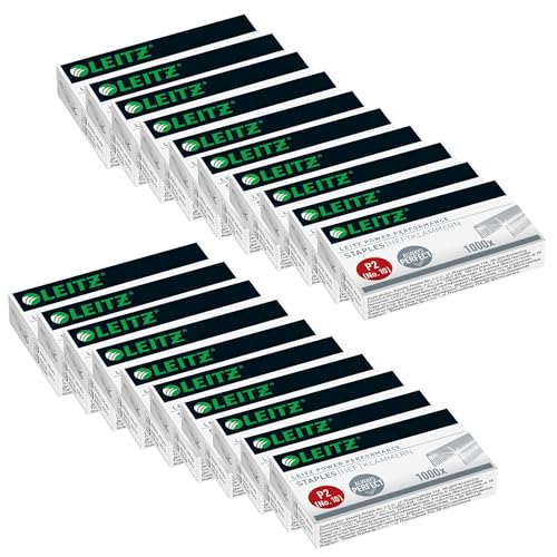 Leitz Power Performance Heftklammern P2 (Nr. 10), Verzinkt, 20 x Box mit je 1000 Heftklammern, 55770000 von Leitz