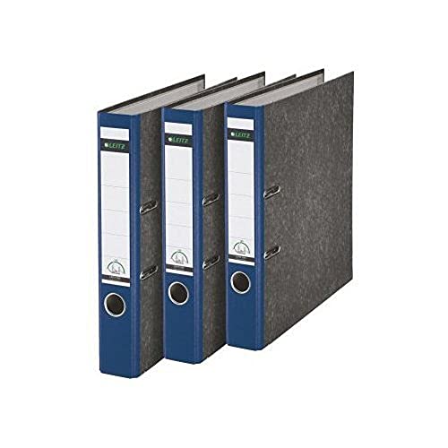 Leitz Qualitäts-Ordner, 3er-Pack, Wolkenmarmor-Papier, A4, 5,2 cm Rückenbreite, Blau, 310315035 von Leitz