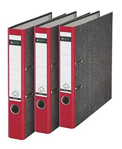 Leitz Qualitäts-Ordner, 3er-Pack, Wolkenmarmor-Papier, A4, 5,2 cm Rückenbreite, Rot, 310315025 von Leitz