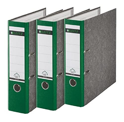 Leitz Qualitäts-Ordner, 3er-Pack, Wolkenmarmor-Papier, A4, 8 cm Rückenbreite, Grün, 310305055 von Leitz