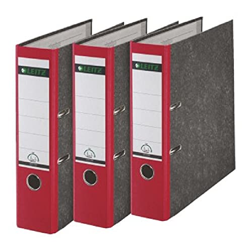 Leitz Qualitäts-Ordner, 3er-Pack, Wolkenmarmor-Papier, A4, 8 cm Rückenbreite, Rot, 310305025 von Leitz