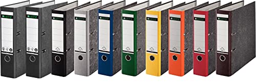 Leitz Qualitäts-Ordner, Wolkenmarmor-Papier, A4 (10er Pack | Breit, Sortiert) 3x schwarz von Leitz
