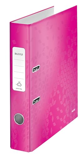 Leitz Qualitäts-Ordner 180°, A4, schmal, 5,2 cm Rückenbreite, laminierte Graupappe, Pink, WOW Serie, 10060023 von Leitz