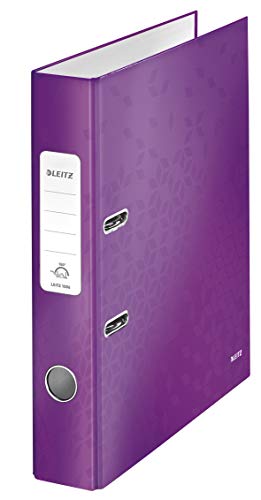 Leitz Qualitäts-Ordner 180°, A4, schmal, 5,2 cm Rückenbreite, laminierte Graupappe, Violett, WOW Serie, Design kann variieren, 10060062 von Leitz