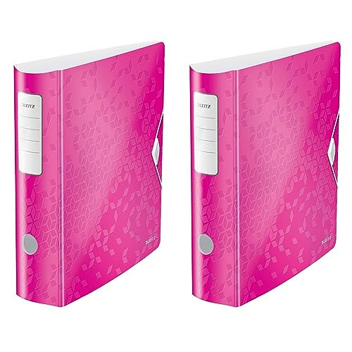 Leitz Qualitäts-Ordner 180° Active WOW, A4, Breit, Abgerundeter Rücken, 8,2 cm breit, Gummibandverschluss, Leichtes Polyfoam, Plastik-Ordner, WOW Serie, Pink, 11060023 (Packung mit 2) von Leitz