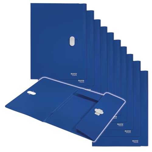 Leitz Recycle Dokumentenmappe A4, 10er Pack, Für 150 Blatt, Kunststoff-Ordner in Premium-Qualität mit Gummibändern, 100 % recycelbar, Klimaneutral, Umweltfreundlich, Recycle Serie, Blau, 46220035 von Leitz