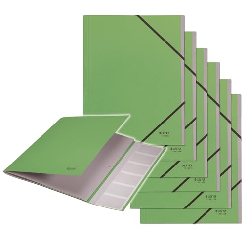 Leitz Recycle Ordnungsmappe A4, 6er Pack, Projektmappe mit 6 Fächern mit Index, 100 % recycelt & recycelbar, Umweltfreundlich, Recycle Serie, Grün, 39140055 von Leitz