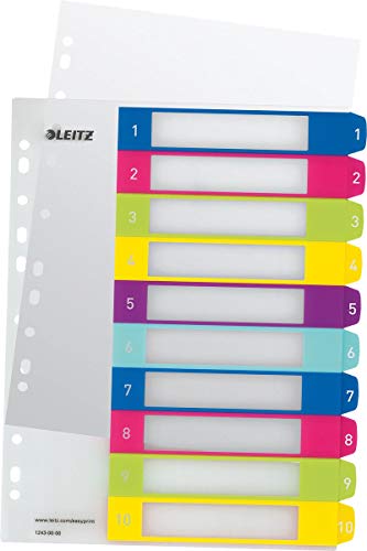 Leitz Register für A4, 10er Pack, PC-beschriftbares Deckblatt und 10 Trennblätter, Taben mit Zahlenaufdruck 1-10, Überbreite, Mehrfarbig, Polypropylen, WOW, 12430000 Leitz Register für A4, 10er Pack, PC-beschriftbares Deckblatt und 10 Trennblätter, Taben mit Zahlenaufdruck 1-10, Überbreite, Mehrfarbig, Polypropylen, WOW, 12430000 von Leitz