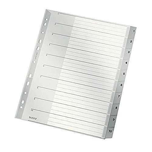 Leitz Register für A4, Deckblatt aus Karton und 10 Trennblätter aus Kunststoff, Taben mit Zahlenaufdruck 1-10 Tabs, Überbreite, Grau, 12800000, 1 Stück Leitz Register für A4, Deckblatt aus Karton und 10 Trennblätter aus Kunststoff, Taben mit Zahlenaufdruck 1-10 Tabs, Überbreite, Grau, 12800000, 1 Stück von Leitz