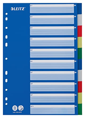 Leitz Register für A4, Deckblatt aus Karton und 10 Trennblätter mit Taben aus Kunststoff, Mehrfarbig, 12566000 von Leitz