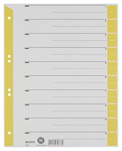 Leitz Register für A4, Deckblatt und 10 Trennblätter, Taben individuell zuschneidbar, 25 Stück, Überbreite, Grau/Gelb, 100% Recyclingkarton, 165230150 von Leitz