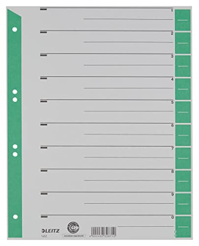 Leitz Register für A4, Deckblatt und 10 Trennblätter, Taben individuell zuschneidbar, 25 Stück, Überbreite, Grau/Grün, 100% Recyclingkarton, 16523055 Leitz Register für A4, Deckblatt und 10 Trennblätter, Taben individuell zuschneidbar, 25 Stück, Überbreite, Grau/Grün, 100% Recyclingkarton, 16523055 von Leitz