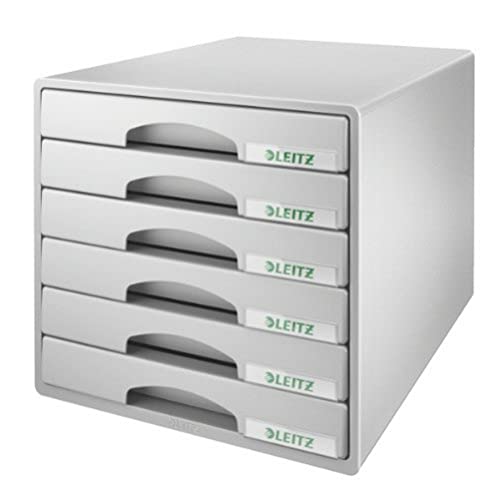 Leitz Schubladenbox mit 6 Schubladen, Für die Aufbewahrung von A4 Dokumenten und Utensilien, Grau, Plus Serie, 52120085 von Leitz
