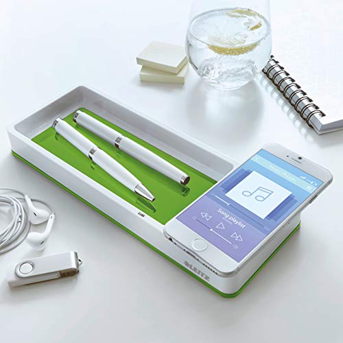 Leitz Stifteschale mit Qi-Induktionsladegerät, Zum kabellosen Laden von Smartphone, Weiß/Grün, Duo Colour, WOW, 53651054 von Leitz
