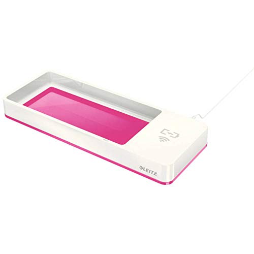 Leitz Stifteschale mit Qi-Induktionsladegerät, Zum kabellosen Laden von Smartphone, Weiß/Pink, Duo Colour, WOW, 53651023 von Leitz