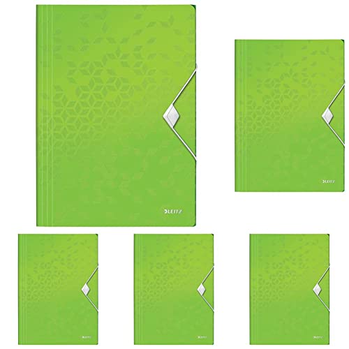 Leitz WOW 45990054 Plastic Folder for up to 150 Sheets A4 Elastic Closure Green (Pack of 5) von Leitz