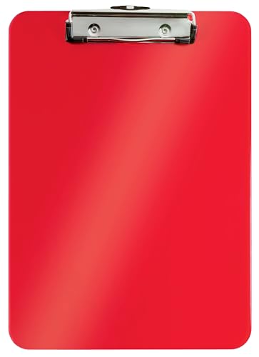 Leitz WOW A4 Klemmbrett, hochwertiges Klemmbrett aus Hartplastik, 75 Blatt Kapazität rot, 39710026 von Leitz