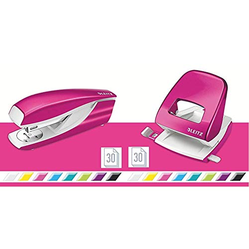 Leitz WOW Locher + Heftgerät, Für 30 Blatt, Anschlagschiene mit Formatvorgaben, Tacker mit 200 Heftklammern, Ergonomisches Design, Pink, WOW-Serie, 50081023 + 55021023 Leitz WOW Locher + Heftgerät, Für 30 Blatt, Anschlagschiene mit Formatvorgaben, Tacker mit 200 Heftklammern, Ergonomisches Design, Pink, WOW-Serie, 50081023 + 55021023 von Leitz