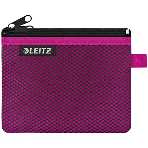 Leitz WOW Mäppchen mit 2 Fächern, Leichtläufiger Reißverschluss, Abwaschbar, Ideales Nylon-Portemonnaie, Größe S, 14 x 10,5 cm, Pink, 40110023 von Leitz