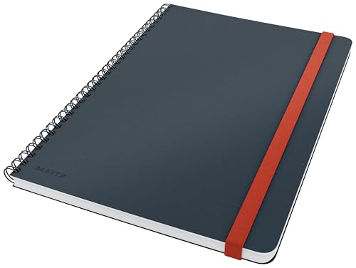 Leitz linierter Collegeblock mit Hardcover, großes B5-Format (Tablet, iPad), 80 Blatt, 160 Seiten, Spiralgebunden, 100 g/m² Papier FSC-zertifiziert, Soft Touch, Für Büro, Studium, Grau, Cosy, 45270089 von Leitz