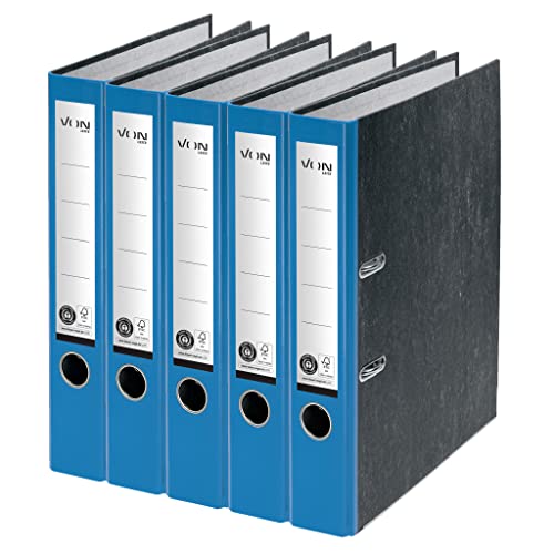 VON Leitz 5er Pack Ordner A4, 100 % Recyclingkarton, 50 mm Rückenbreite, Für 350 Blatt, Marmoriert, Blauer Engel & FSC-zertifiziert, Für Schule, Studium & Haushalt, Blau, 10541035 von Leitz