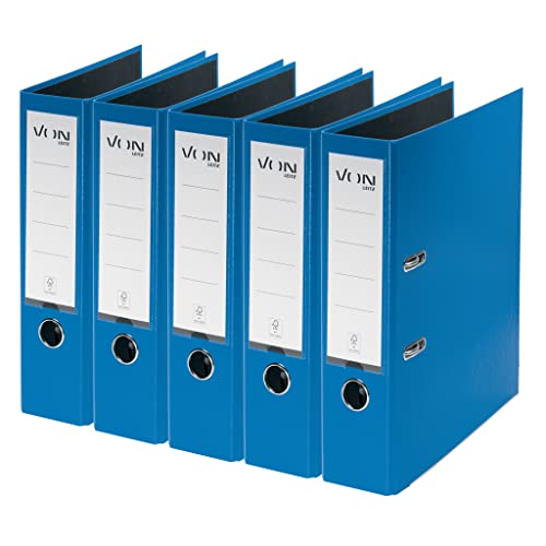 VON Leitz 5er Pack Ordner A4, Karton mit Kunststoffeinband, 80 mm Rückenbreite, Für 600 Blatt, FSC-zertifizierter Karton, Für Schule, Studium & Haushalt, Blau, 10551035 von Leitz