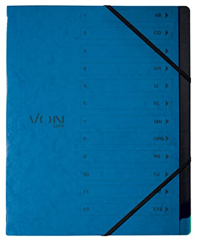 VON Leitz 5er Pack Ordnungsmappe A4 mit 12 Fächern, Karton, Projektmappe, Mit Registern und Gummibandverschluss, Für Schule, Studium & Zuhause, Blau, 30150035 von Leitz