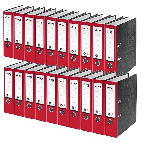 VON Leitz Ordner A4, 20er Pack, 100 % Recyclingpapier, 80 mm Rückenbreite, Für 600 Blatt, Blauer Engel & FSC-zertifiziert, Für Schule, Studium & Zuhause, Rot, 10530025 von Leitz