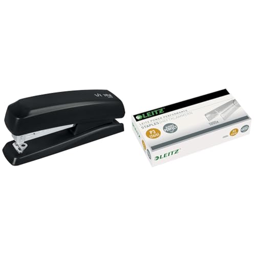 VON Leitz Set Heftgerät für 20 Blatt + Power Performance Heftklammern P3 (26/6), 5000 Stück, Tacker mit kompakter Größe ideal für zu Hause, Büro oder Schule, Schwarz, 56200095 + 55721000 von Leitz