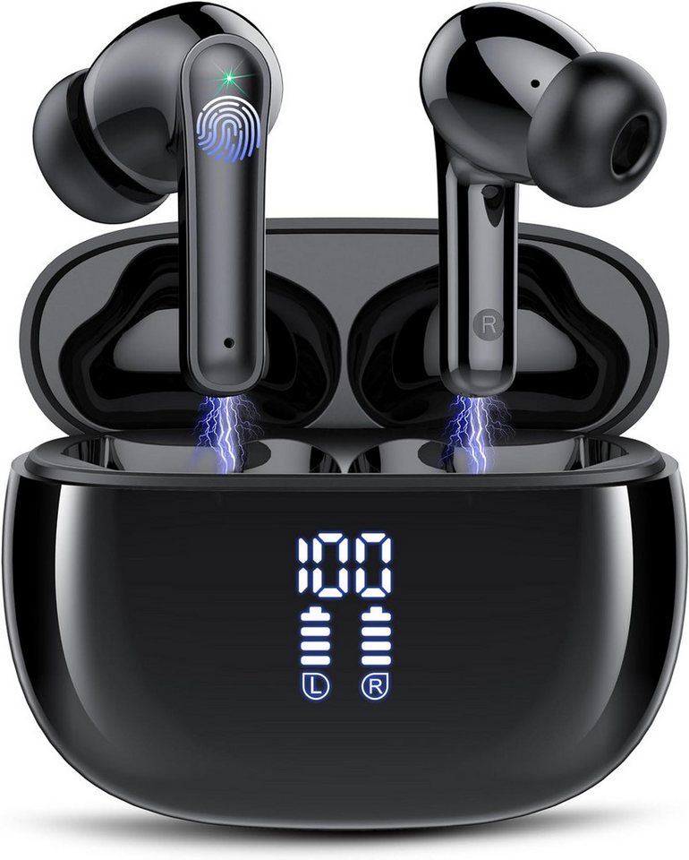 Lekaby Bluetooth 5.3 Kabellos mit 4 ENC Mikrofon 48 Std Spielzeit Tiefer Bass In-Ear-Kopfhörer (Sicherheitskamera außen: Schützen Sie Ihr Zuhause mit hochauflösender Überwachung., 2024 Neue Ohrhörer IP7 Wasserdicht Wireless mit LED-Anzeige USB-C) von Lekaby
