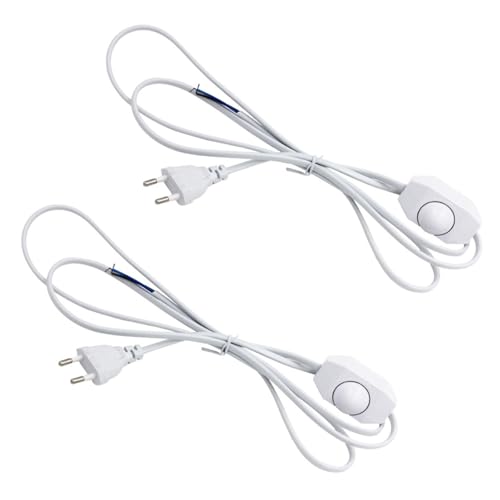 Leloco 2 Stücke Kabel mit Schalter und stecker,Dimmer 12V/24V - 1,8Meter Netzkabel mit Schalter,Euroflachstecker,IP20, für Leuchten, Lampen, Leuchtmittel (Weiß) von Leloco