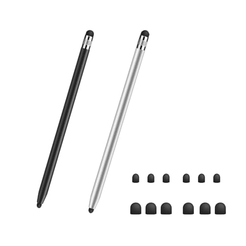 Leloco Stift für Tablet, Tablet Stift für Alle Tablets (2 Stück), 2 in 1 Gummi Stylus Touch Pen, Touchscreen Stift, Geeignet für Touchscreen -Geräte wie Mobiltelefone, Tablets usw.(Schwarz+Silber) von Leloco