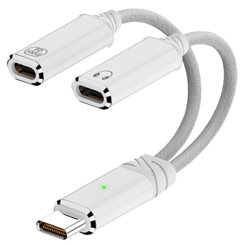 Leloco USB C Splitter 1 zu 2, Typ C Stecker auf 2 USB C Buchsen Kabel, Y Kabel Kopfhörer Adapter und 100W Fast Charging Adapter, für iPhone 16/Pro/Max, Samsung S24/S23 usw Weiß von Leloco