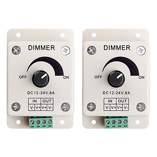 2-Pack manueller Knopf LED Dimmer, DC 12V-24V 8A PWM Dimmer, einfarbiger Dimmer passend für LED-Streifen Lichter, LED-Modul, LED-String Lichter von Lelukee