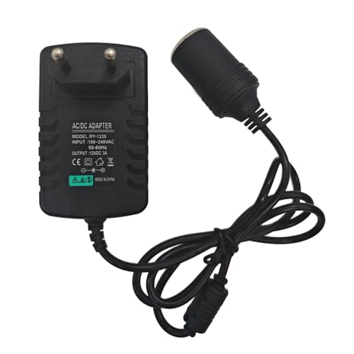 Lelukee KFZ Netzadapter,12V 3A Adapter kfz auf Steckdose Universal Netzteil,36W KFZ-Netzteil für Autostaubsauger,Auto-Ladegerät,Kompressor,DVR,Luftreiniger,Kühlbox und mehr von Lelukee
