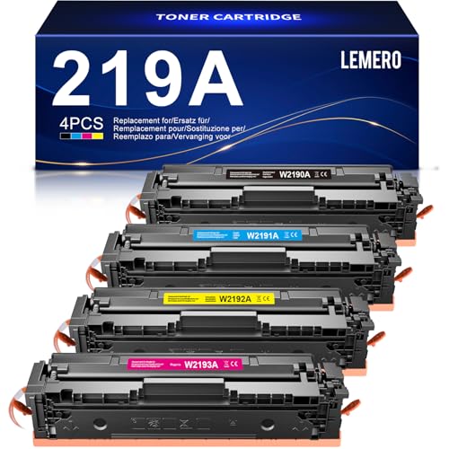 Lemero 219A 219X Toner Kompatibel für HP Color Laserjet Pro MFP 3302FDWG 3302SDWG 3302FDW 3302SDW 3302FDN 3302FDNG 3202DN 3202DW für HP 219 219A W2190A Schwarz Cyan Magenta Gelb (4 Pack,) von Lemero