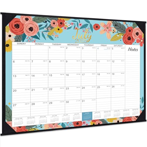 Tischkalender 2023–2024 – Juli 2023 – Dezember 2024, 18 monatlicher Schreibtischkalender mit Eckenschutz, großen linierten Blöcken & 2 Haken zum Aufhängen – blaues Blumenmuster von Lemome Home