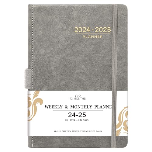 Planer 2024–2025 – Wochenplaner 2024–2025, Juli 2024–Juni 2025, akademischer Planer 2024–2025, mit Ledereinband, Stifthalter, Gummibandverschluss, linierte Seiten von Lemome