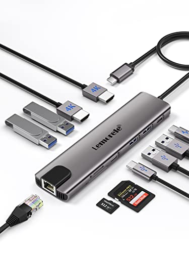 Docking Station Dual Display, Lemorele 11 in 1 USB C Hub Adapter mit Dual HDMI, Gigabit Ethernet, 4 USB-A,USB-C 3.0 Daten,100W PD,SD/TF,Docking Station für Laptop, PC, MacBook, Windows, Dell von Lemorele