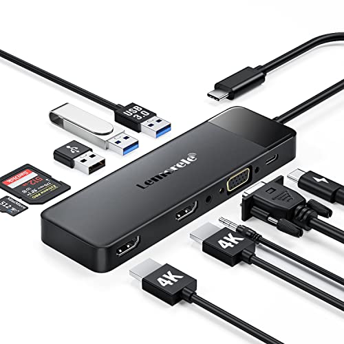 Docking Station USB C Hub 3*Display- 11 in 1, (𝟐𝟎𝟐𝟒 𝐔𝐩𝐠𝐫𝐚𝐝𝐞) Lemorele USB C Dock 2*HDMI Adapter 4K, 3 USB 3.0/2.0, VGA, PD 100W, Audio, SD/TF, für Windows, Macbook, Dell, HP, Lenovo,Surface von Lemorele