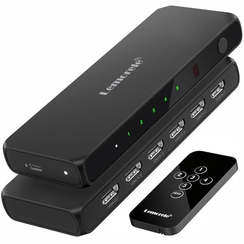 HDMI Splitter HDMI Switch 5 In 1 Out, Lemorele 4K HDMI Switcher UHD HDMI Verteiler mit Fernbedienung, HDMI Umschalter Unterstützt 4K@30HZ,UHD,1080P,HDCP,HDR für Firestick Xbox PS4 PS3 Blu-Ray DVD von Lemorele