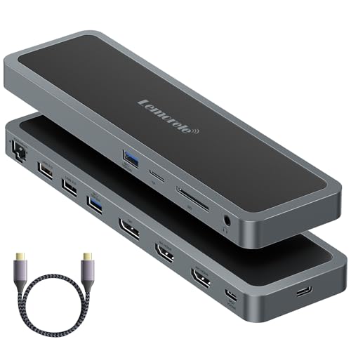 Lemorele USB C Docking Station Triple Display, 12 in 1 USB C Hub Adapter mit 2 * 4K HDMI,DP,2*USB 3.0,2*USB 2.0,Gigabit Ethernet, 100W PD, SD/TF,3.5mm Audio/Micro für Laptop, MacBook, Windows, Dell von Lemorele