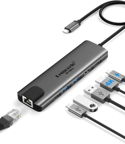 Lemorele USB C Hub 3.0, 6 in 1 USB C Hub mit Gigabit Ethernet, USB C Multiport Adapter mit 4K@60Hz, 2 USB 3.0, USB C Datenport, 100W PD Aufladung für MacBook Pro/Air M1, Chromecast, PS4 von Lemorele