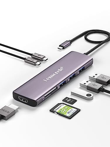 Lemorele USB C Hub – Adapter 8 in 1 Aluminiumgehäuse mit 4K HDMI, 3 USB-A, PD 100W, SD/TF, Daten, Docking Station für MacBook Air/Pro M1, iPad M1, Windows, Lenovo, Switch (Lila) von Lemorele