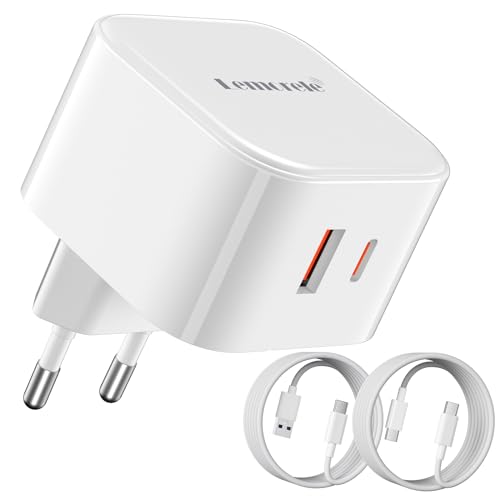 Lemorele USB C Ladegerät 45W, 2 Ports Mehrfach Ladegerät mit USB C und USB A, Schnellladegerät PD 3.0 USB C Netzteil Power Adapter mit 2M Ladekabel für iPhone 15 14 Pro,MacBook,Samsung,Handys etc. von Lemorele