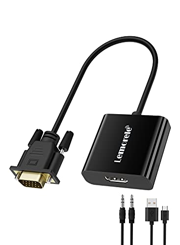 Lemorele VGA Adapter auf HDMI mit Audio, 1080p 60Hz HDMI Buchse auf VGA Stecker Konverter, USB Ladekabel Anschluss Computer Laptop PC zu HDTV Monitor Projektor-Schwarz von Lemorele