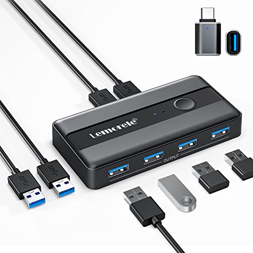 USB 3.0 Switch, Lemorele 4 Ports USB Share USB Switch für 2 PCs, 2 In 4 Out USB KVM Switch Hub mit 2 USB Kabeln für Maus, Tastatur, Scanner, Drucker, Kompatibel Windows/Mac/Linux von Lemorele