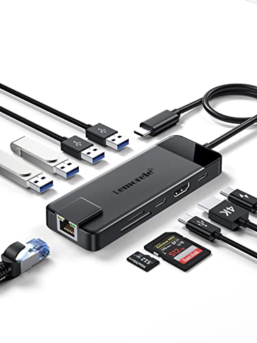 USB C HUB, Lemorele Docking Station 10-in-1 USB C Adapter mit 4K-HDMI, 4 USB 3.0/2.0, Gigabit Ethernet, 100W PD, USB-C 5Gbps Data, SD/TF-Kartenles für MacBook Pro/Air, Dell, HP,Switch,Lenovo usw von Lemorele